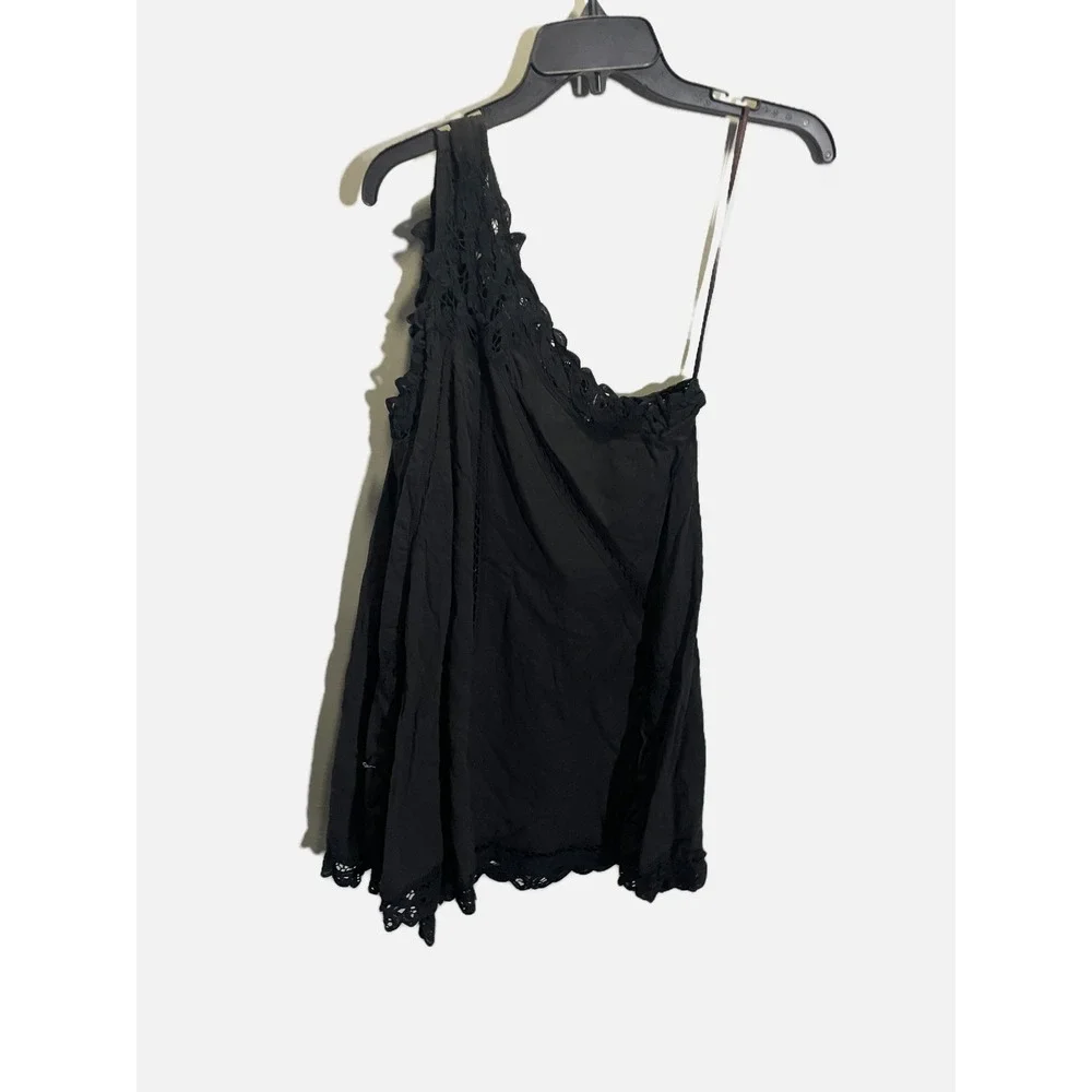 Free People One Shoulder Mini Dress Womens Small Black Crochet Lace Boho OB95726